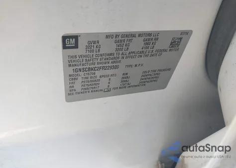 2015 Chevrolet Tahoe Lt из США, поврежденный, VIN 1GNSCBKC2FR229309